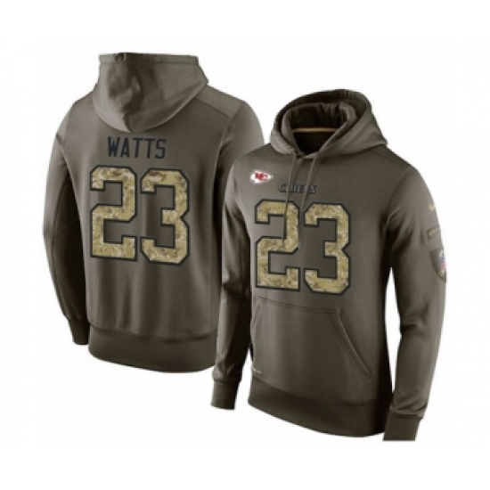 Football Men's Kansas City Chiefs #23 Armani Watts Green Salute To Service Pullover Hoodie - Ujersey