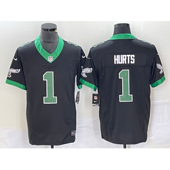 Men's Nike Philadelphia Eagles #1 Jalen Hurts Black 2023 F.U.S.E. Vapor Limited Throwback Stitched Football Jersey - Ujersey