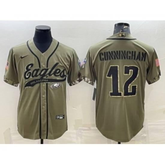 Men's Philadelphia Eagles #12 Randall Cunningham Olive 2022 Salute To Service Cool Base Stitched Baseball Jersey - Ujersey