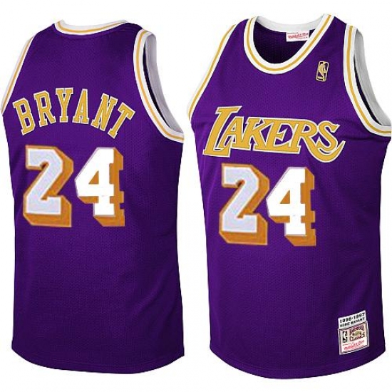 Men's Mitchell and Ness Los Angeles Lakers #24 Kobe Bryant Swingman Purple Throwback NBA Jersey - Ujersey