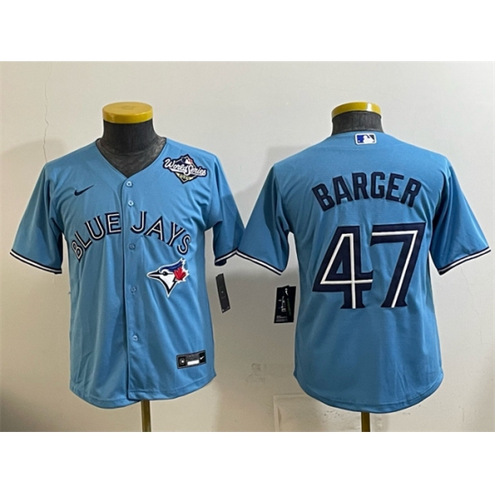 Youth Toronto Blue Jays #47 Addison Barger Blue 2025 World Series Cool Base Stitched Baseball Jersey - Ujersey