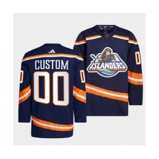 Men's New York Islanders Custom 2022 Navy Reverse Retro 2.0 Stitched Jersey