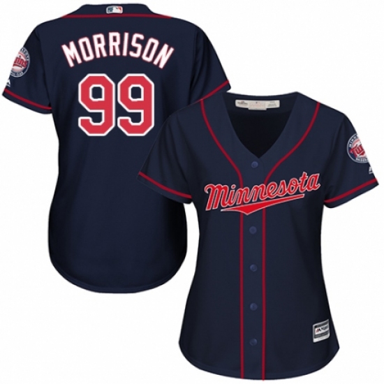 Women's Majestic Minnesota Twins #99 Logan Morrison Replica Navy Blue Alternate Road Cool Base MLB Jersey - Ujersey