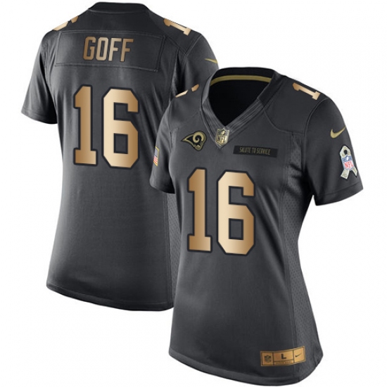 Women's Nike Los Angeles Rams #16 Jared Goff Limited Black/Gold Salute to Service NFL Jersey - Ujersey