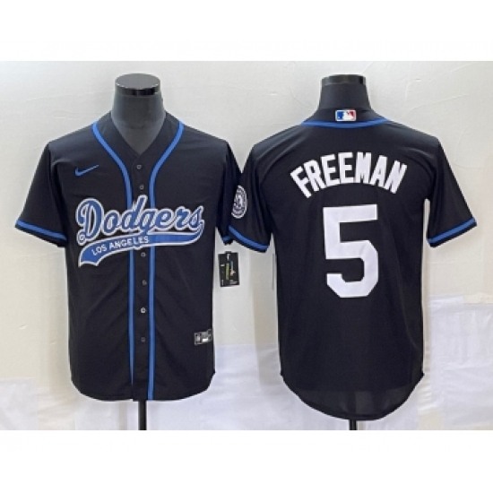 Men's Los Angeles Dodgers #5 Freddie Freeman Black Cool Base Stitched Baseball Jersey1 - Ujersey