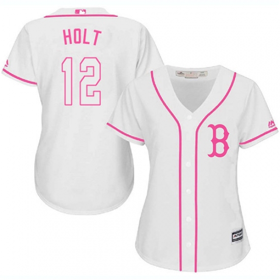 Women's Majestic Boston Red Sox #12 Brock Holt Authentic White Fashion MLB Jersey