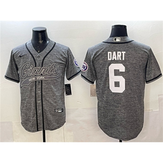 Men's New York Giants #6 Jaxson Dart Gray With Cool Base Stitched Baseball Jersey - Ujersey