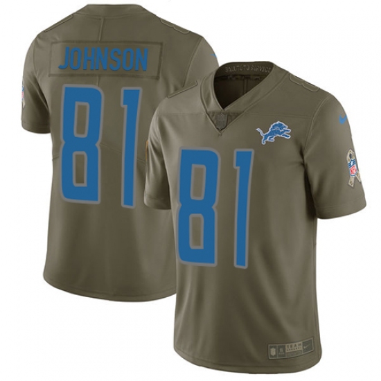 Youth Nike Detroit Lions #81 Calvin Johnson Limited Olive 2017 Salute to Service NFL Jersey - Ujersey