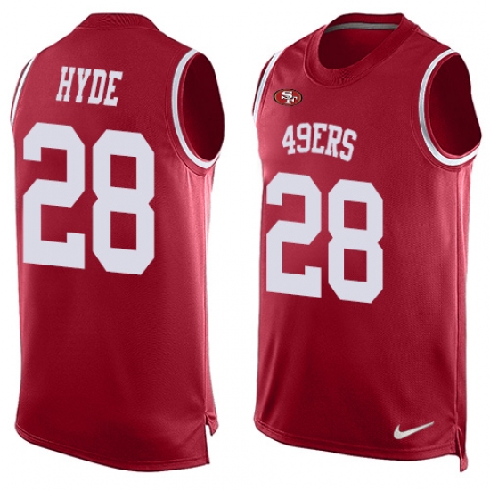 Men's Nike San Francisco 49ers #28 Carlos Hyde Limited Red Player Name & Number Tank Top NFL Jersey - Ujersey