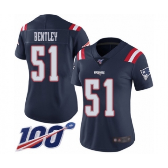 Women's New England Patriots #51 JaWhaun Bentley Limited Navy Blue Rush Vapor Untouchable 100th Season Football Jersey - Ujersey