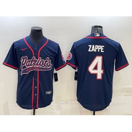 Men's New England Patriots #4 Bailey Zappe Navy With Path Cool Base Stitched Baseball Jersey - Ujersey