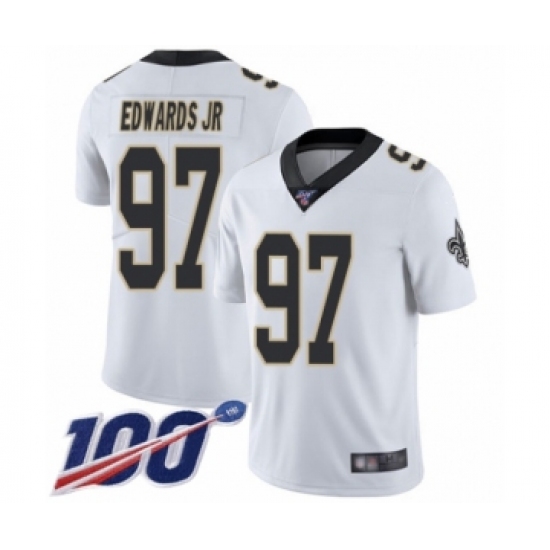 Men's New Orleans Saints #97 Mario Edwards Jr White Vapor Untouchable Limited Player 100th Season Football Jersey - Ujersey