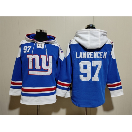 Men's New York Giants #97 Dexter Lawrence II Blue Ageless Must-Have Lace-Up Pullover Hoodie - Ujersey