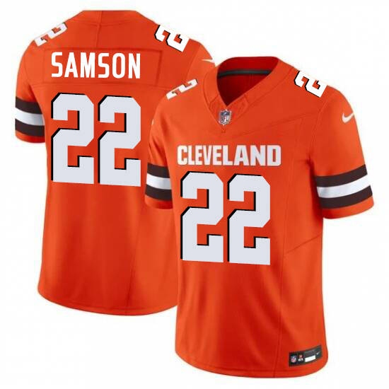 Men's Cleveland Browns #22 Samson Orange 2025 Vapor Limited Football Stitched Jersey - Ujersey
