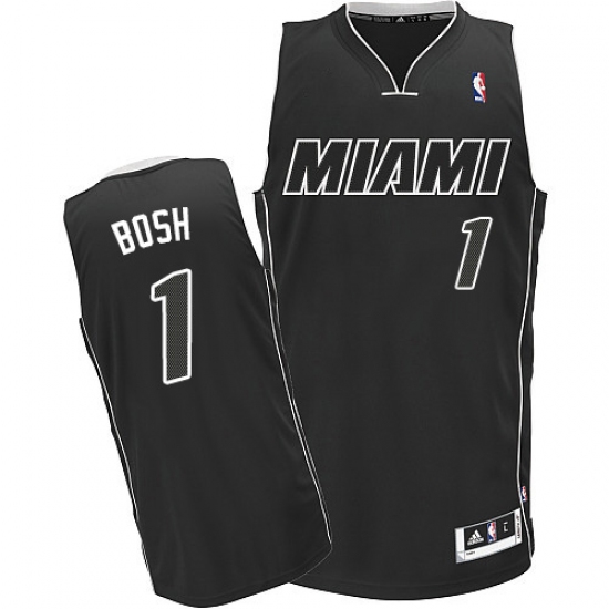 Men's Adidas Miami Heat #1 Chris Bosh Authentic Black/White NBA Jersey - Ujersey