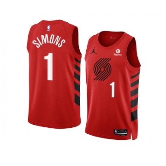 Men's Portland Trail Blazers #1 Anfernee Simons 2022-23 Red Statement Edition Swingman Stitched Basketball Jersey - Ujersey