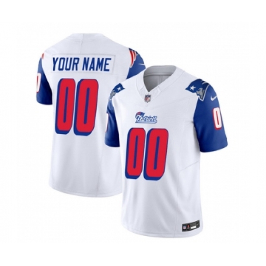 Men's Nike New England Patriots Active Player Custom White Blue 2023 F.U.S.E. Throwback Limited Football Stitched Jersey