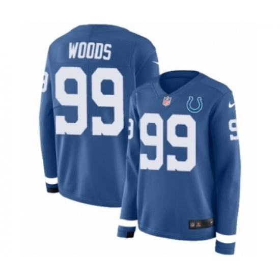 Women's Nike Indianapolis Colts #99 Al Woods Limited Blue Therma Long Sleeve NFL Jersey - Ujersey