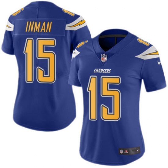 Women's Nike Los Angeles Chargers #15 Dontrelle Inman Limited Electric Blue Rush Vapor Untouchable NFL Jersey - Ujersey