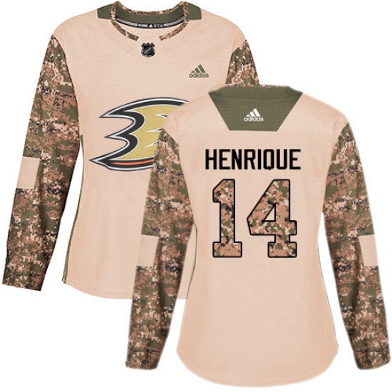 Women's Adidas Anaheim Ducks #14 Adam Henrique Authentic Camo Veterans Day Practice NHL Jersey