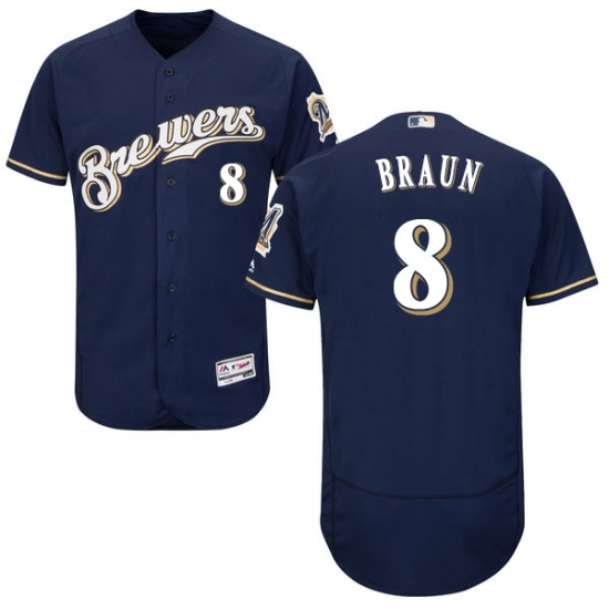 Men's Majestic Milwaukee Brewers #8 Ryan Braun Navy Blue Alternate Flex Base Authentic Collection MLB Jersey - Ujersey