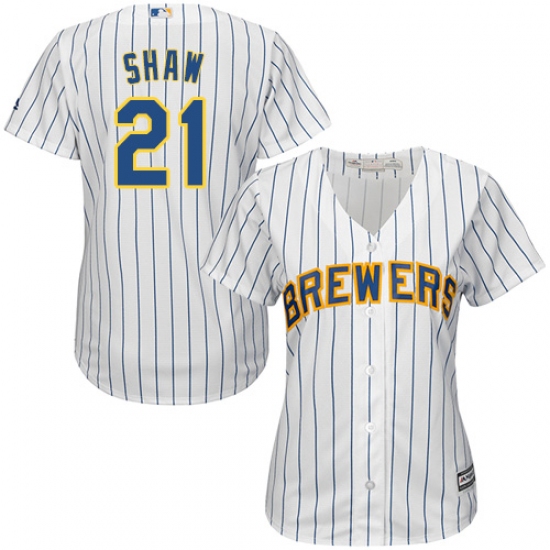 Women's Majestic Milwaukee Brewers #21 Travis Shaw Authentic White Alternate Cool Base MLB Jersey - Ujersey