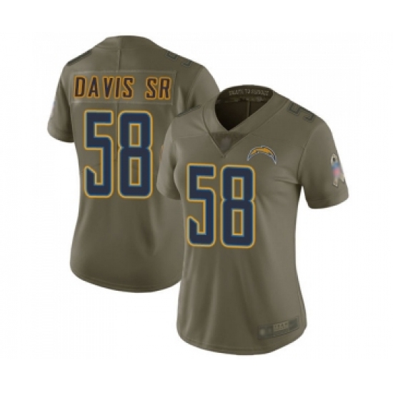 Women's Los Angeles Chargers #58 Thomas Davis Sr Limited Olive 2017 Salute to Service Football Jersey - Ujersey