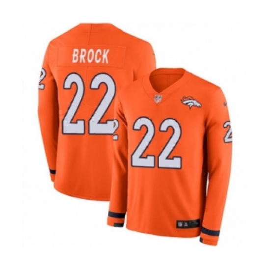 Men's Nike Denver Broncos #22 Tramaine Brock Limited Orange Therma Long Sleeve NFL Jersey - Ujersey