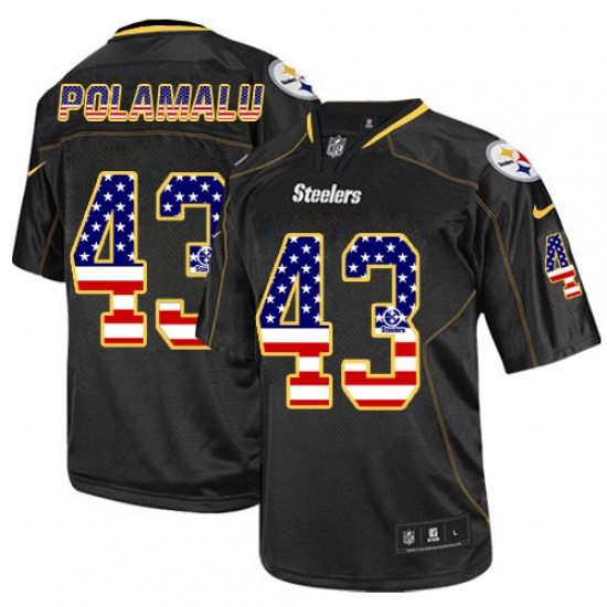 Men's Nike Pittsburgh Steelers #43 Troy Polamalu Elite Black USA Flag Fashion NFL Jersey - Ujersey
