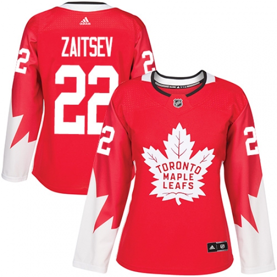 Women's Adidas Toronto Maple Leafs #22 Nikita Zaitsev Authentic Red Alternate NHL Jersey - Ujersey