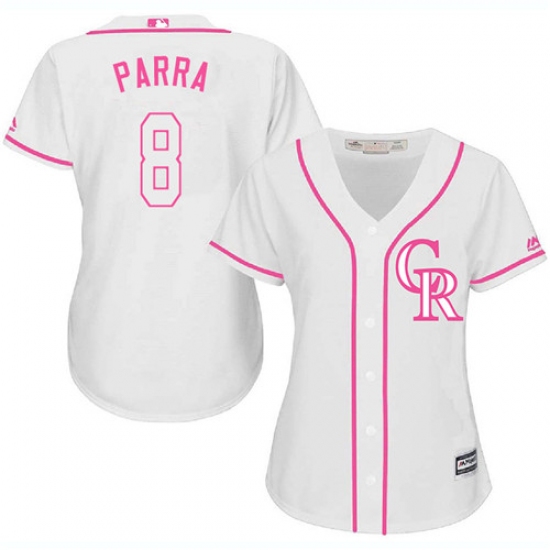 Women's Majestic Colorado Rockies #8 Gerardo Parra Replica White Fashion Cool Base MLB Jersey - Ujersey