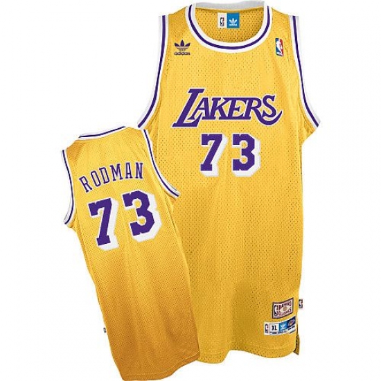 Men's Mitchell and Ness Los Angeles Lakers #73 Dennis Rodman Swingman Gold Throwback NBA Jersey - Ujersey