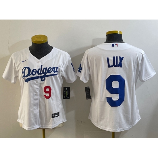 Women's Los Angeles Dodgers #9 Gavin Lux White Stitched Cool Base Nike Jerseys - Ujersey