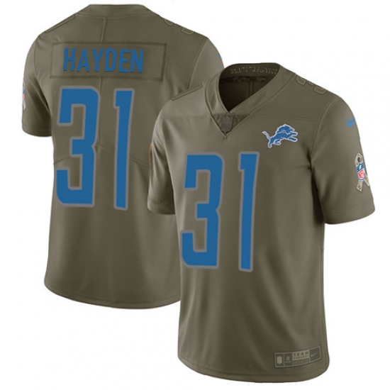 Youth Nike Detroit Lions #31 D.J. Hayden Limited Olive 2017 Salute to Service NFL Jersey - Ujersey