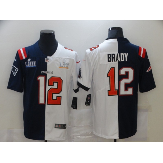 Men's Tampa Bay Buccaneers #12 Tom Brady Blue White Bowl LV Bowl LIII Limited Split Fashion Football Jersey - Ujersey