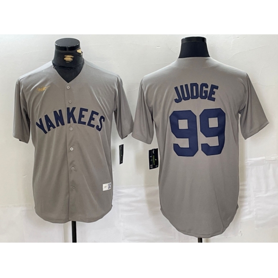 Men's New York Yankees #99 Aaron Judge Name Grey Stitched Nike Throwback Jersey - Ujersey