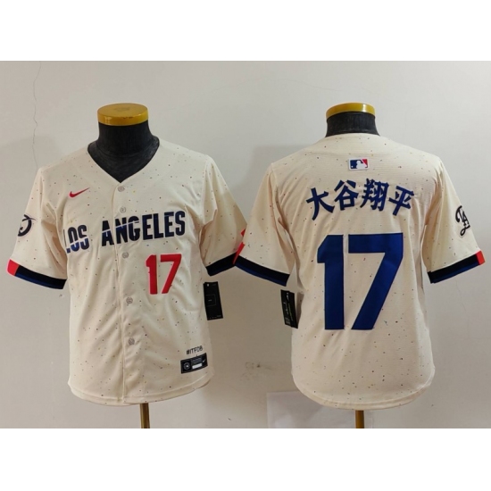 Youth Los Angeles Dodgers #17 大谷翔平 Number Cream Blue 2024 City Connect Limited Stitched Jersey - Ujersey