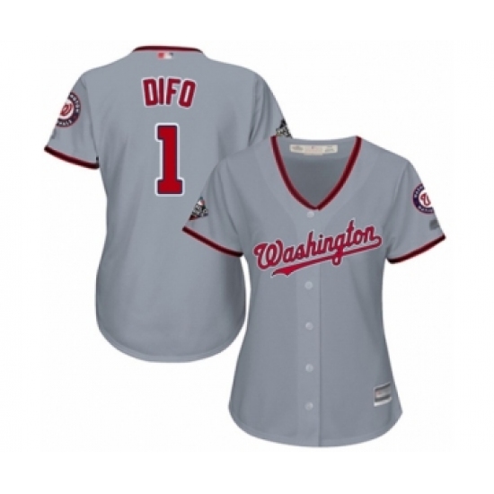 Women's Washington Nationals #1 Wilmer Difo Authentic Grey Road Cool Base 2019 World Series Bound Baseball Jersey - Ujersey