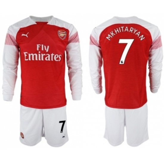 Arsenal #7 Mkhitaryan Red Home Long Sleeves Soccer Club Jersey