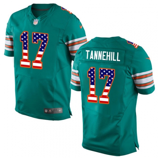 Men's Nike Miami Dolphins #17 Ryan Tannehill Elite Aqua Green Alternate USA Flag Fashion NFL Jersey - ujerseystore