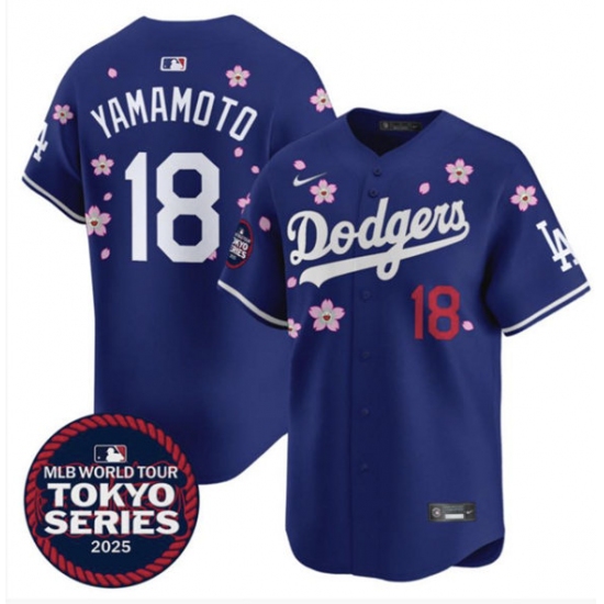 Men's Los Angeles Dodgers #18 Yoshinobu Yamamoto Royal 2025 Tokyo Series Limited Stitched Baseball Jersey - Ujersey