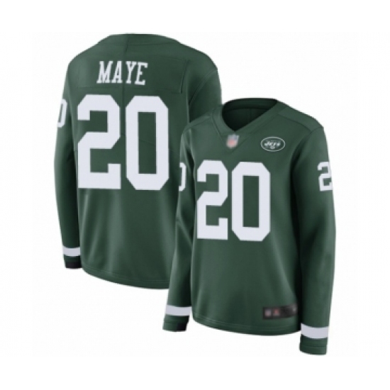 Women's New York Jets #20 Marcus Maye Limited Green Therma Long Sleeve Football Jersey - Ujersey