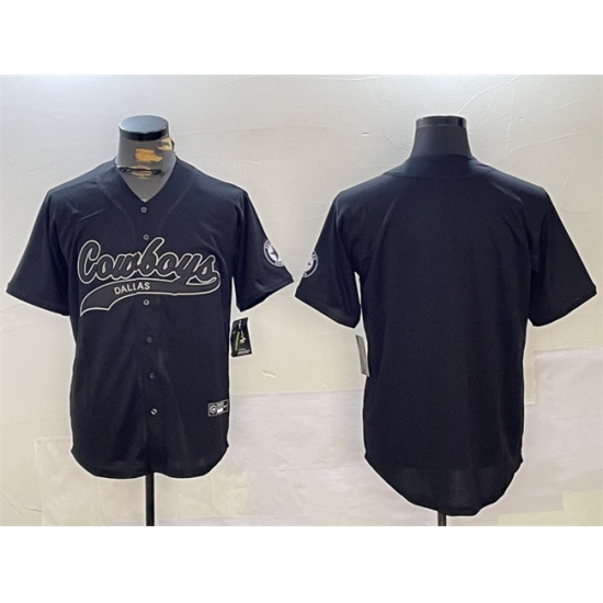 Men's Dallas Cowboys Blank Black With Cool Base Stitched Baseball Jersey - Ujersey