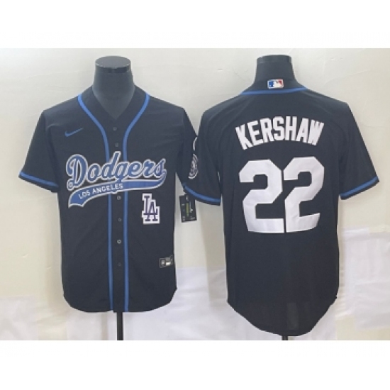 Men's Los Angeles Dodgers #22 Clayton Kershaw Black Cool Base Stitched Baseball Jersey - Ujersey