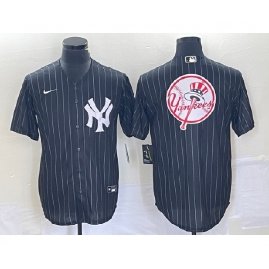 Men's New York Yankees Blank Black Pinstripe Cool Base Stitched Baseball Jersey2 - Ujersey