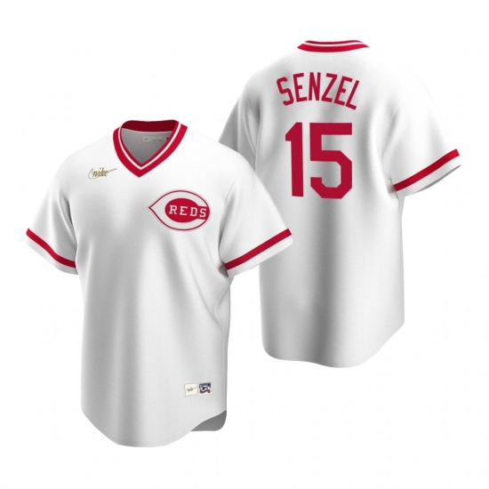 Men's Nike Cincinnati Reds #15 Nick Senzel White Cooperstown Collection Home Stitched Baseball Jersey - Ujersey