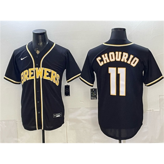 Men's Milwaukee Brewers #11 Jackson Chourio 2026 Fashion Replica Black Out Stitched Baseball Jersey - Ujersey
