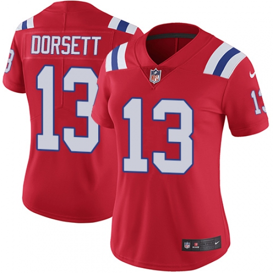 Women's Nike New England Patriots #13 Phillip Dorsett Red Alternate Vapor Untouchable Limited Player NFL Jersey - Ujersey