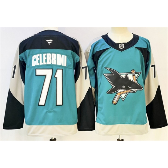 Men's San Jose Sharks #71 Macklin Celebrini Teal 2025 Alternate Stitched Hockey Jersey - Ujersey