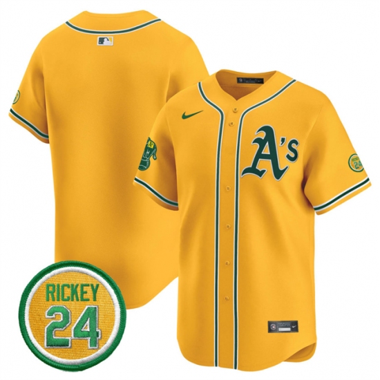 Men's Oakland Athletics Blank Yellow 2024 Limited With Rickey Henderson Stitched Jersey - Ujersey